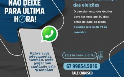 Eleições OAB/MS: Regularize sua situação financeira para votar.