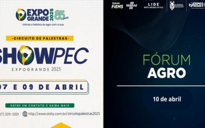 A ACRISSUL - Associação de Criadores de Mato Grosso do Sul e o Sindicato Rural de Campo Grande, Rochedo e Corguinho - SRCG, promoverá durante a 85ª Expogrande, o Circuito de Palestras - SHOWPEC e o FORUM LIDE AGRO - NOVAS CADEIAS PRODUTIVAS DO MS.
