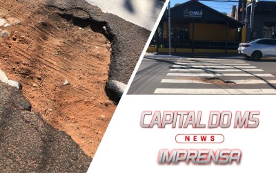 “Capital do MS News Cobra Solução Imediata para Buraco que Ameaça Motoristas no Centro”.