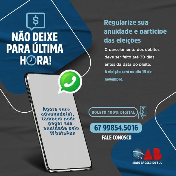 Eleições OAB/MS: Regularize sua situação financeira para votar.