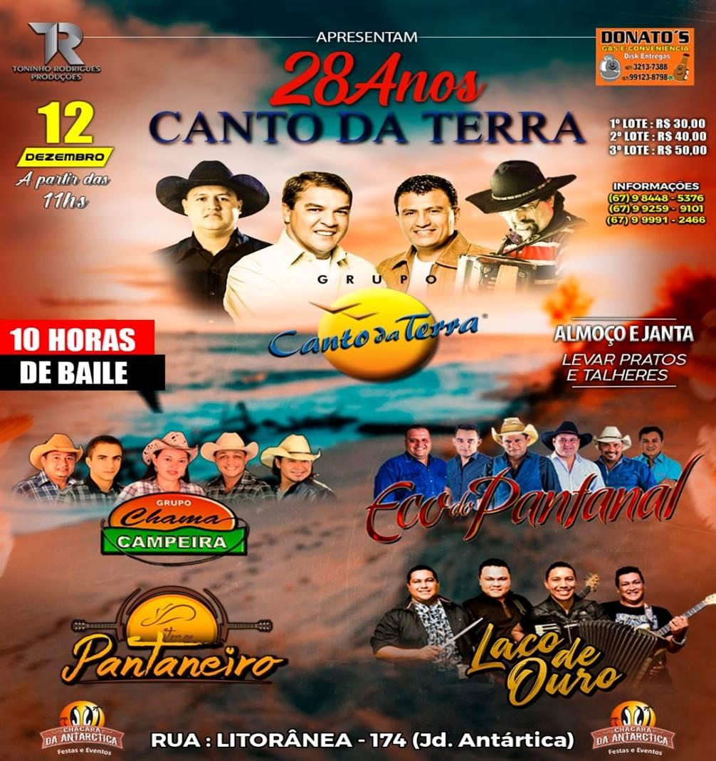 Em Dezembro dia 12 e a vez do Grupo Canto da Terra 28 anos de história (10 hrs de baile)