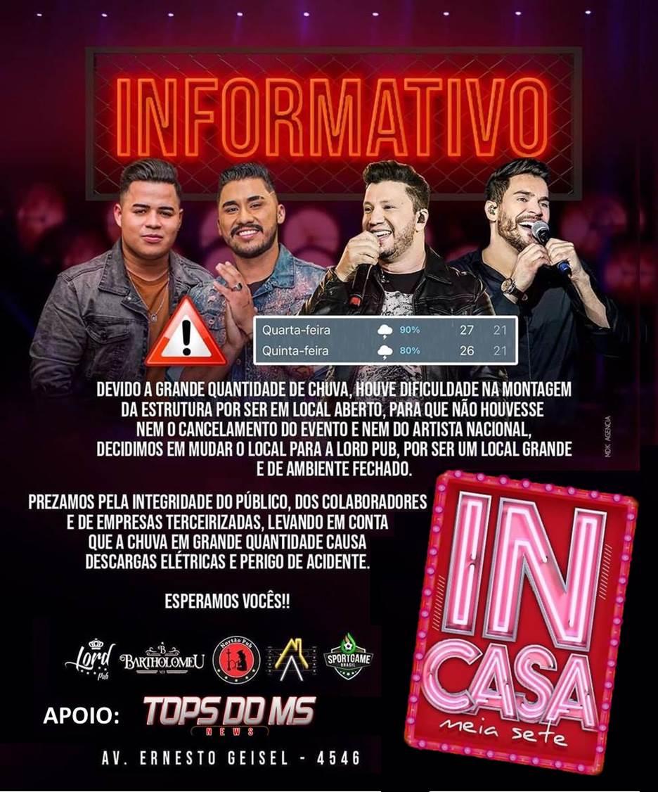 A Gravação do DVD da dupla Rafa & Junior foi transferido para a casa de shows e eventos Lord Pub.