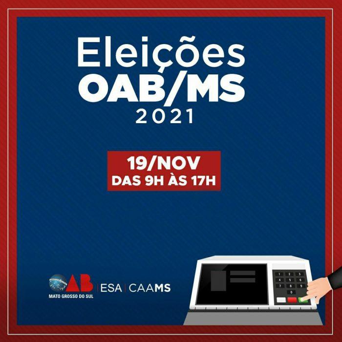 Eleições da OAB/MS para o triênio 2022/2024 serão realizadas no próximo dia 19 de novembro.