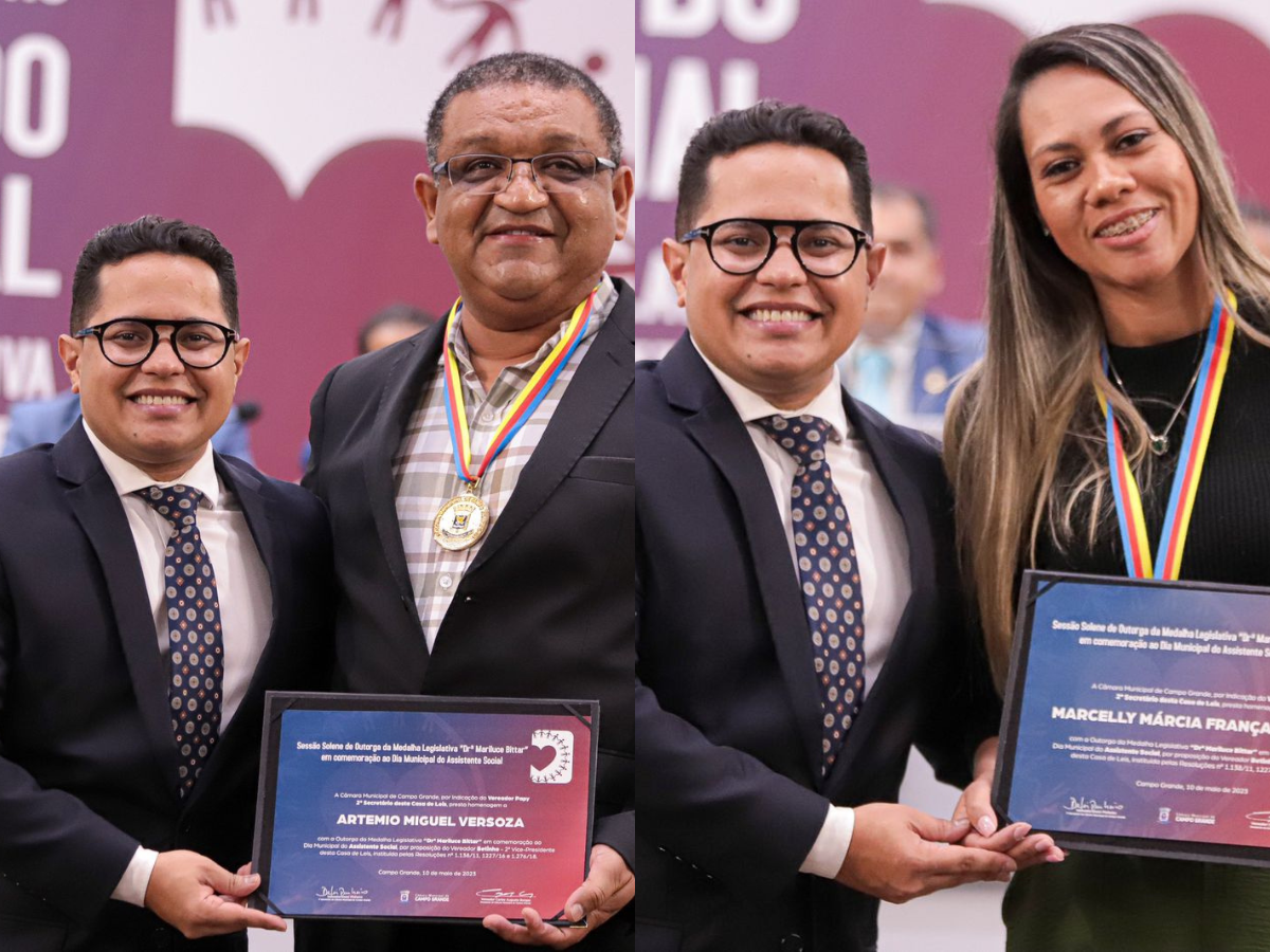 Papy homenageia superintendente da SAS e assistente de Centro de Reabilitação.