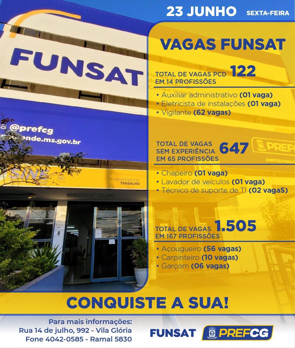 Funsat oferece mais de 1.500 vagas de emprego nesta sexta-feira (23)