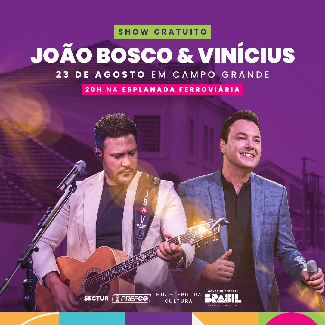 Dupla João Bosco e Vinícius abre programação do 1º Festival Reviva Mais Campo Grande nesta quarta-feira.