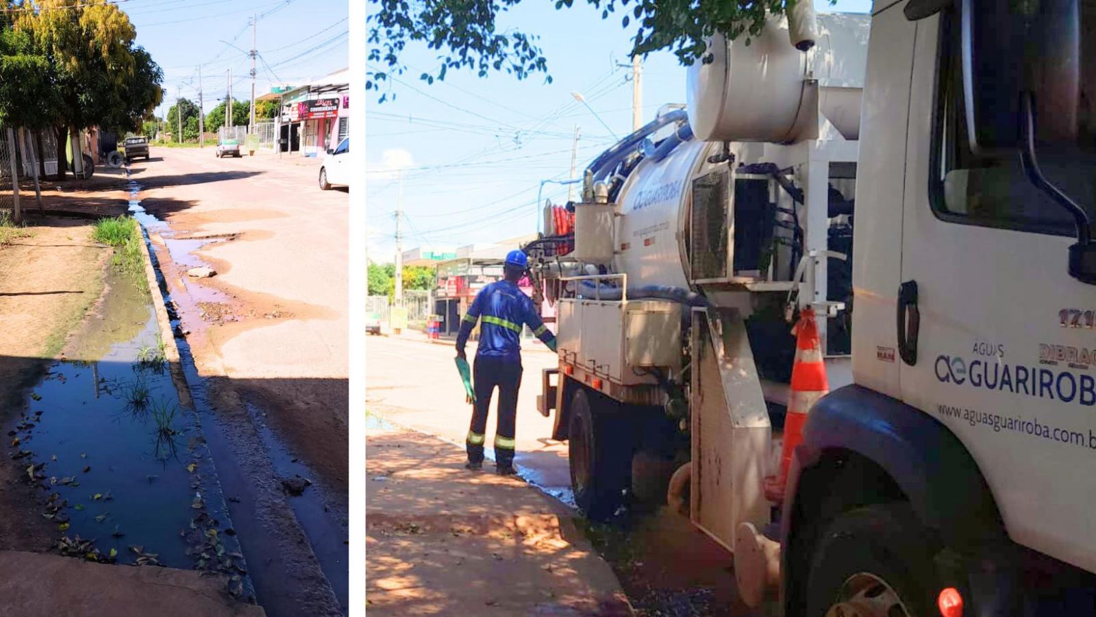 Vereador Tiago Vargas garante pronta resolução da Águas Guariroba com vazamento de esgoto na rua Dom Fernando Sardinha.