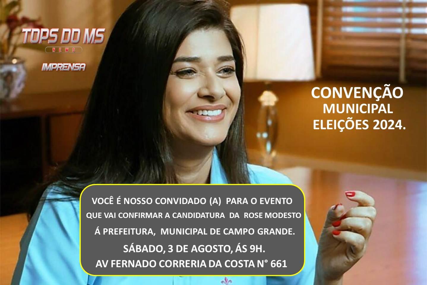 União Brasil convida filiados para ato que vai oficializar candidatura de Rose Modesto à Prefeitura da Capital.
