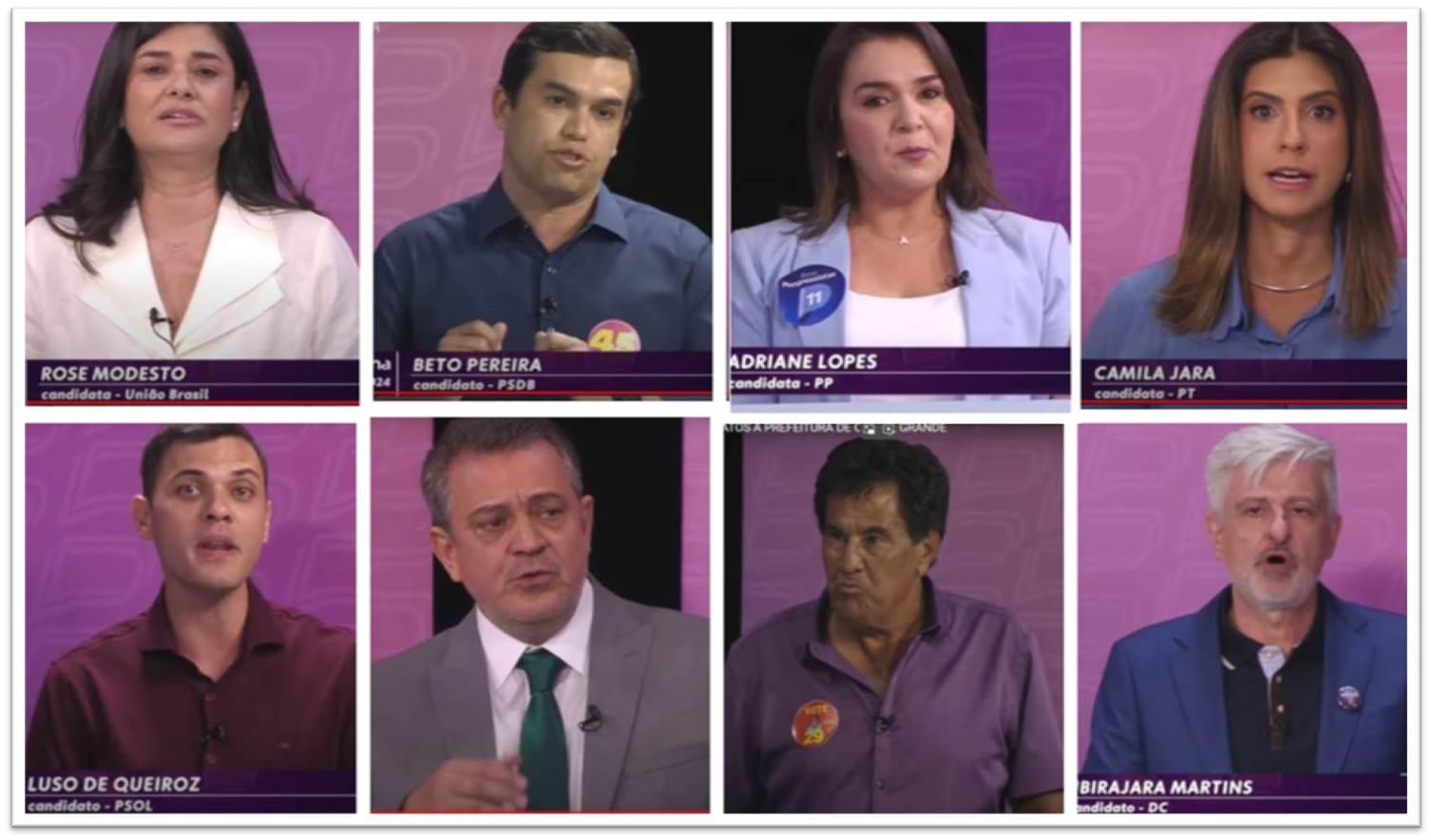 Candidatos a prefeitura de Campo Grande, nas eleições de 2024 expõem problemas da Capital e deixam Adriane Lopes  na defensiva no 2º debate.