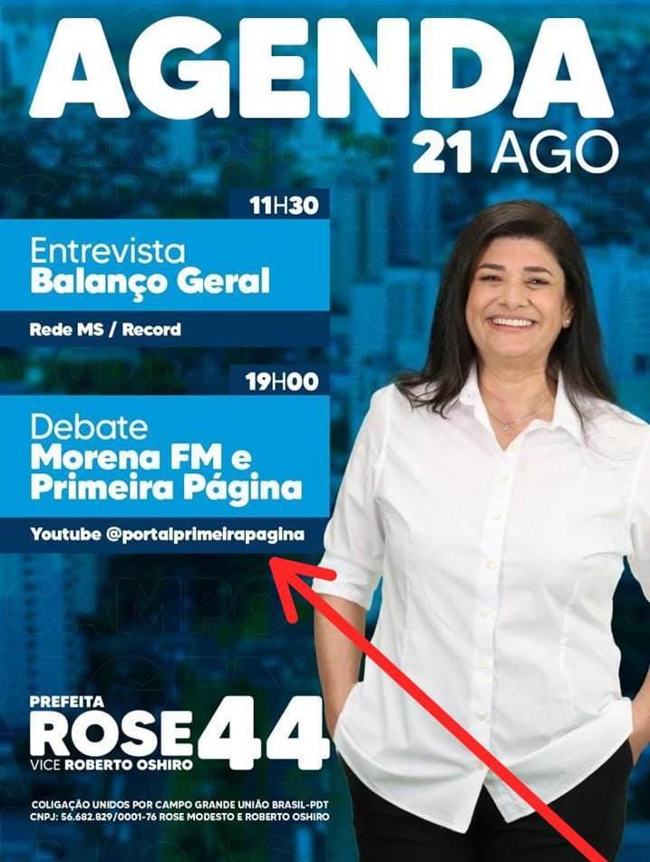 Os Candidatos a prefeitura municipal de Campo Grande terão o segundo  debate nesta quarta-feira e Rose confirma a sua presença.
