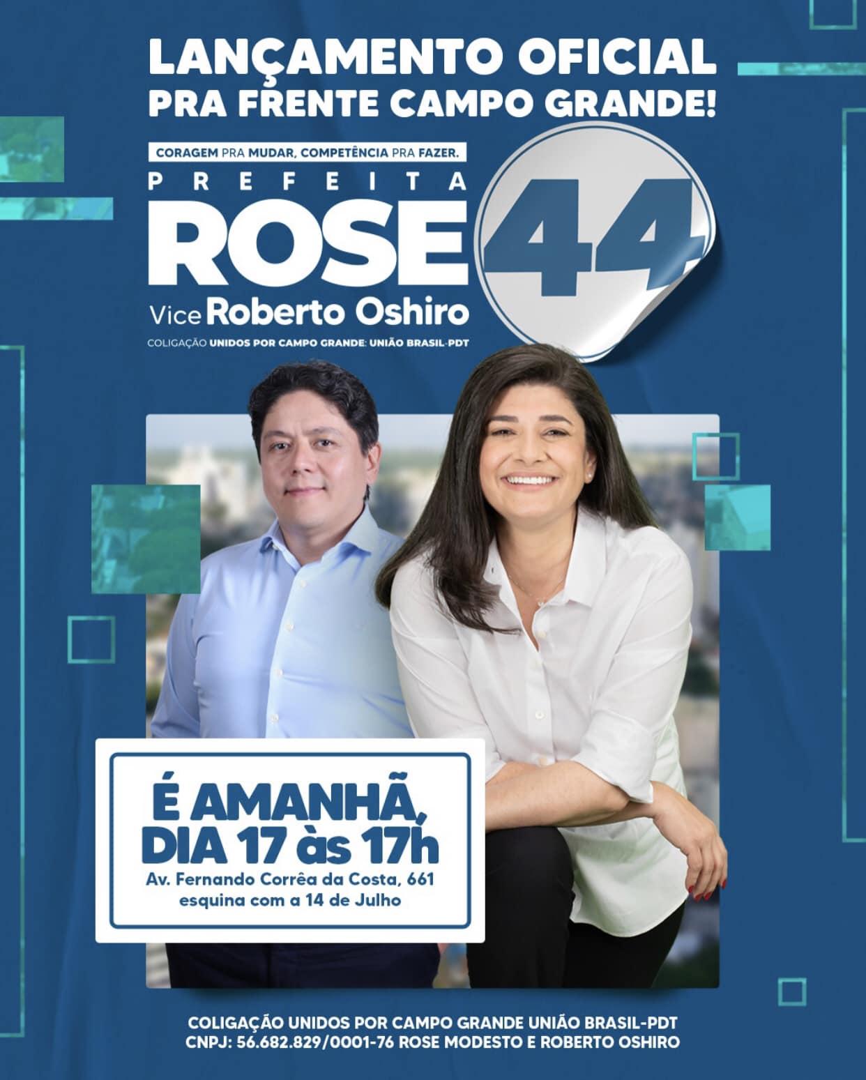 União Brasil lança candidatura da candidata a prefeitura da Capital  Rose Modesto no sábado e promete “time na rua”