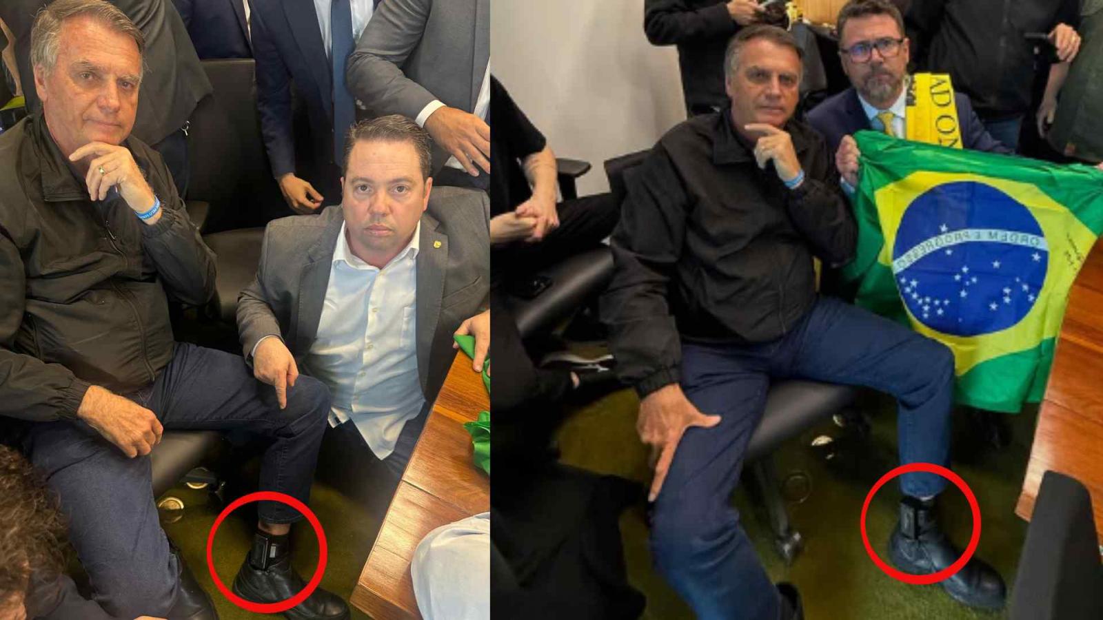 O ex presidente  Bolsonaro aparece em Selfie com tornozeleira e agita corredores em Brasília.