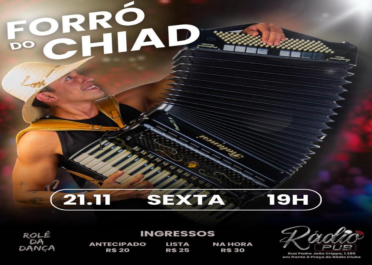 Forró do Gabriel Chiad na Boate do Rádio clube Cidade dia 21 de Novembro sexta feira ás 19:00h.