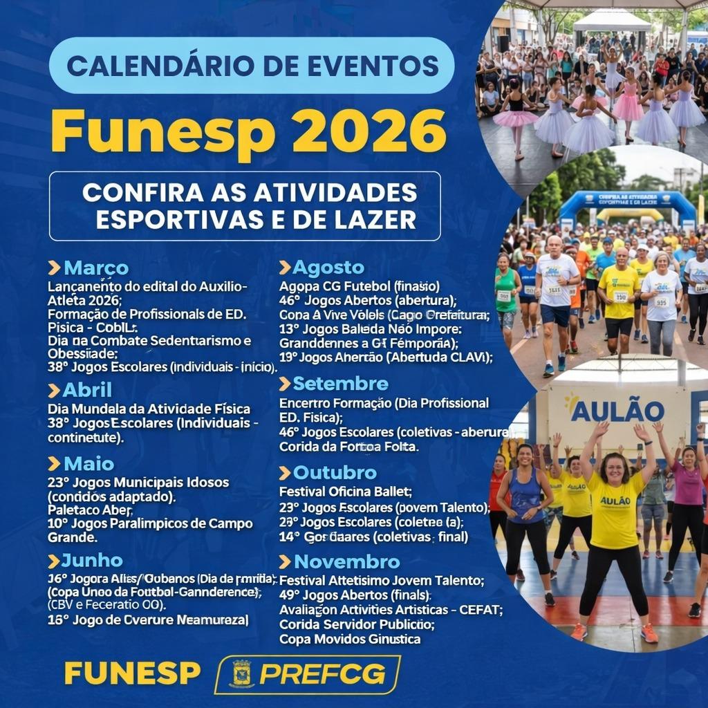 Funesp divulga Calendário de Eventos Esportivos 2026. Funesp divulga Calendário de Eventos Esportivos 2026.