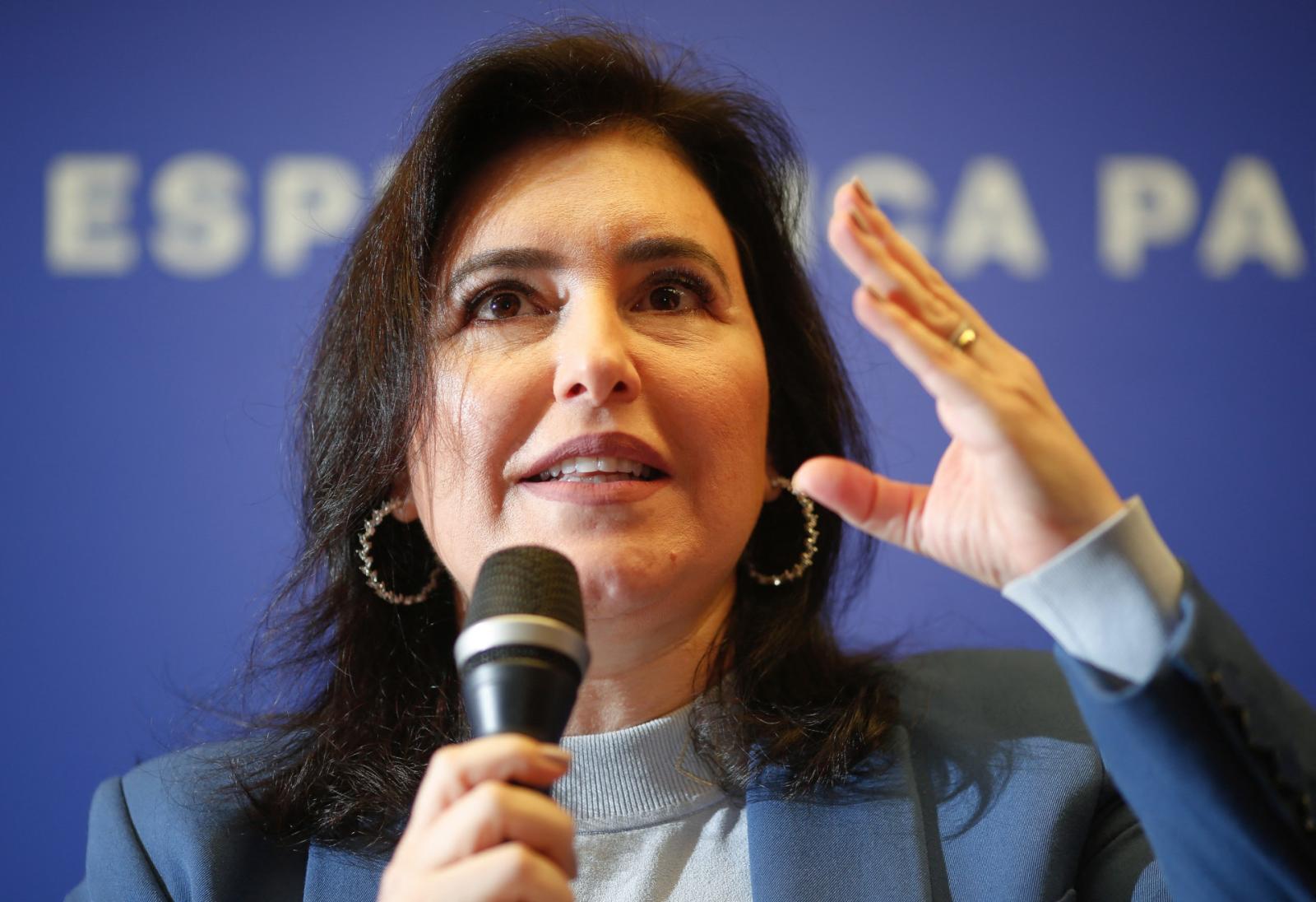 A ministra do Planejamento e Orçamento Simone Tebet confirma disputa ao Senado por São Paulo.