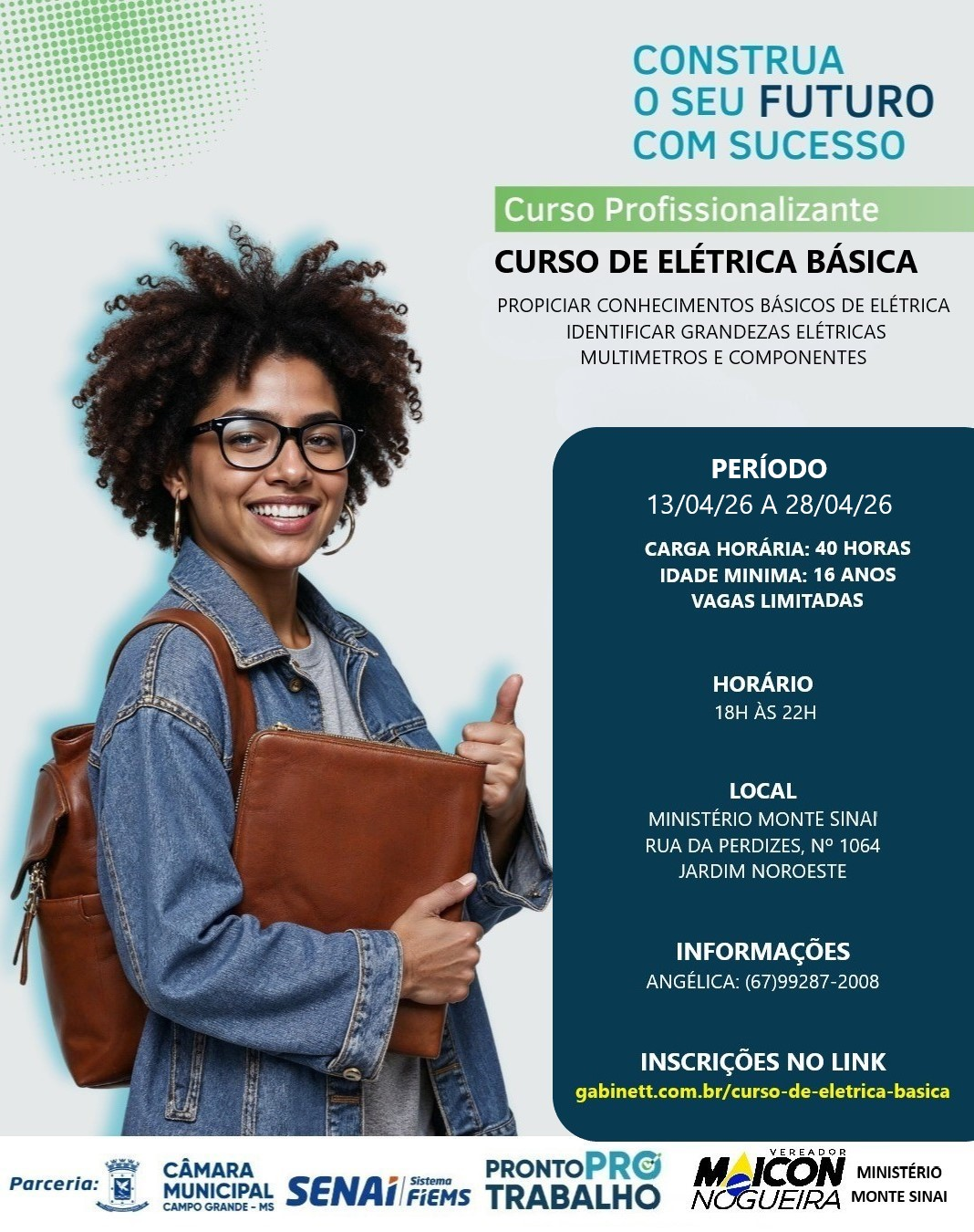 Vereador Maicon Nogueira abre inscrições para curso gratuito de Elétrica Básica no Jardim Noroeste em Campo Grande.