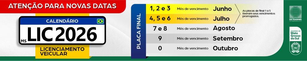 Detran-MS altera calendário de licenciamento 2026 para evitar transtornos aos cidadãos. Detran-MS altera calendário de licenciamento 2026 para evitar transtornos aos cidadãos.