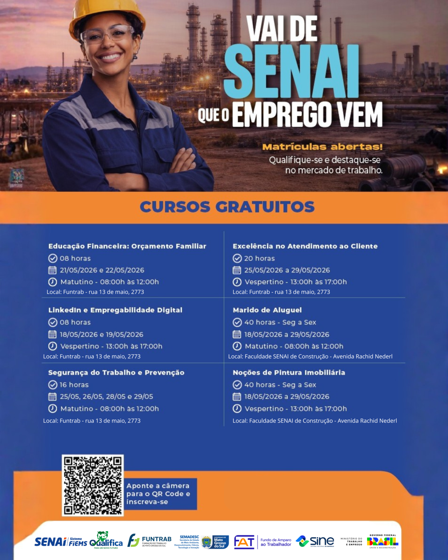 Funtrab e Senai abrem vagas para cursos gratuitos e fortalecem qualificação profissional no Estado. Funtrab e Senai abrem vagas para cursos gratuitos e fortalecem qualificação profissional no Estado.