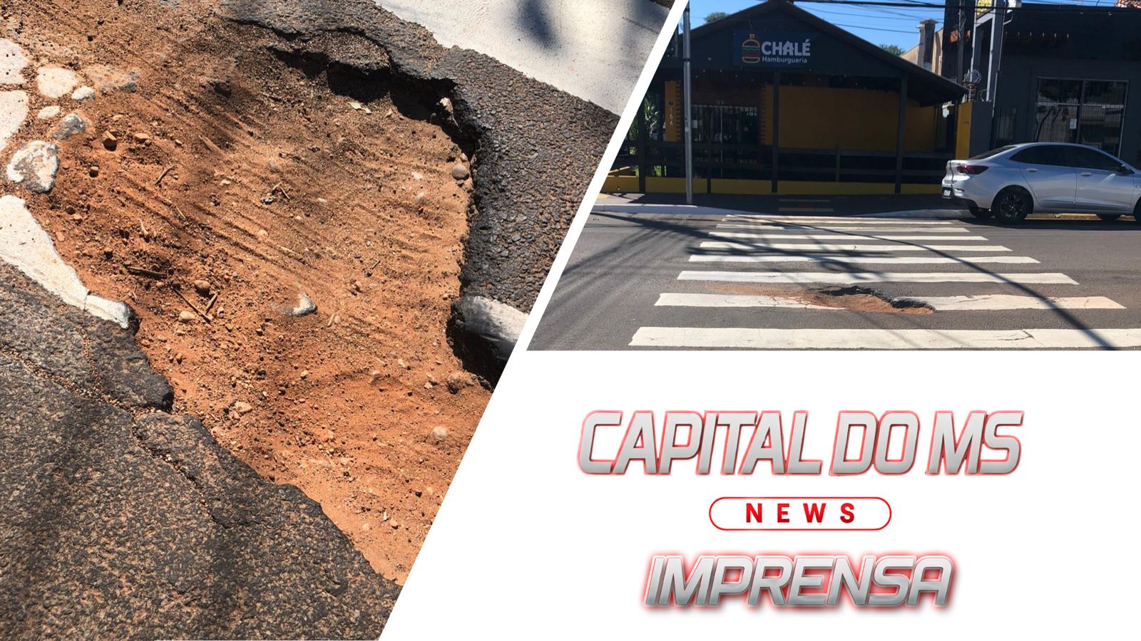 “Capital do MS News Cobra Solução Imediata para Buraco que Ameaça Motoristas no Centro”.