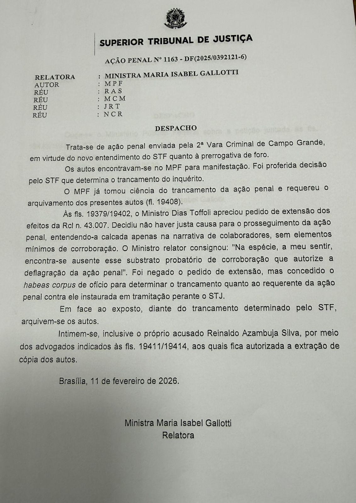 Decisão judicial absolve o ex Governador Reinaldo Azambuja em investigação da JBS.