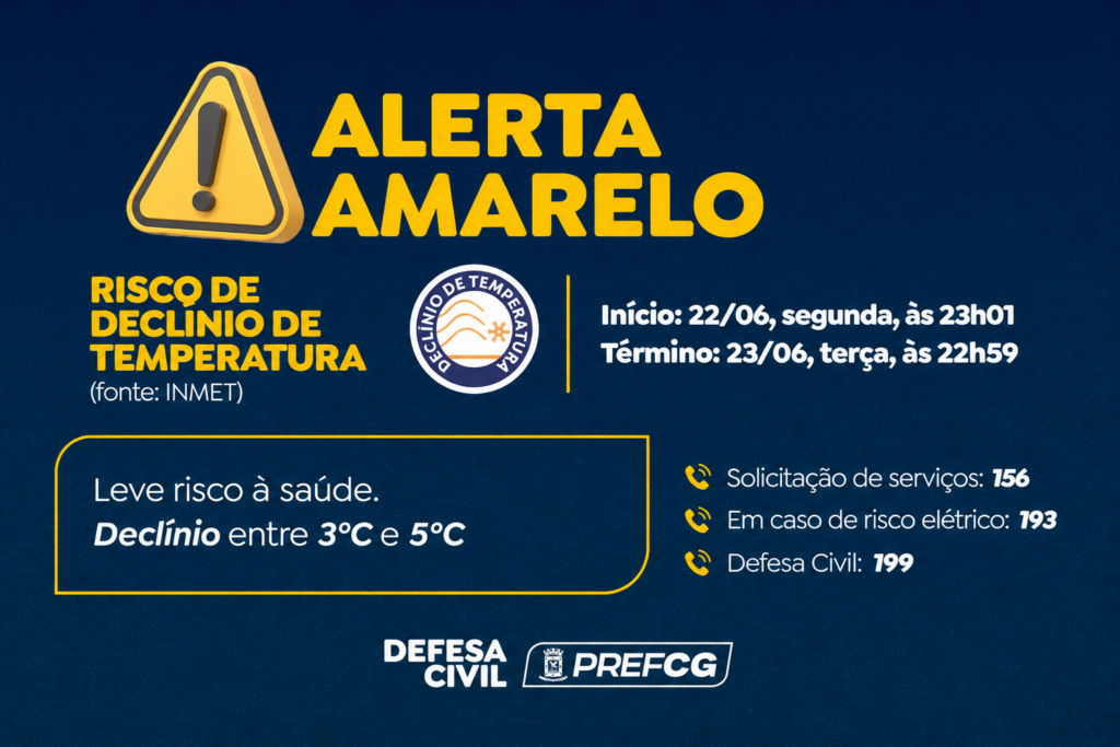 Defesa alerta para chuvas e queda de temperatura. Defesa alerta para chuvas e queda de temperatura.