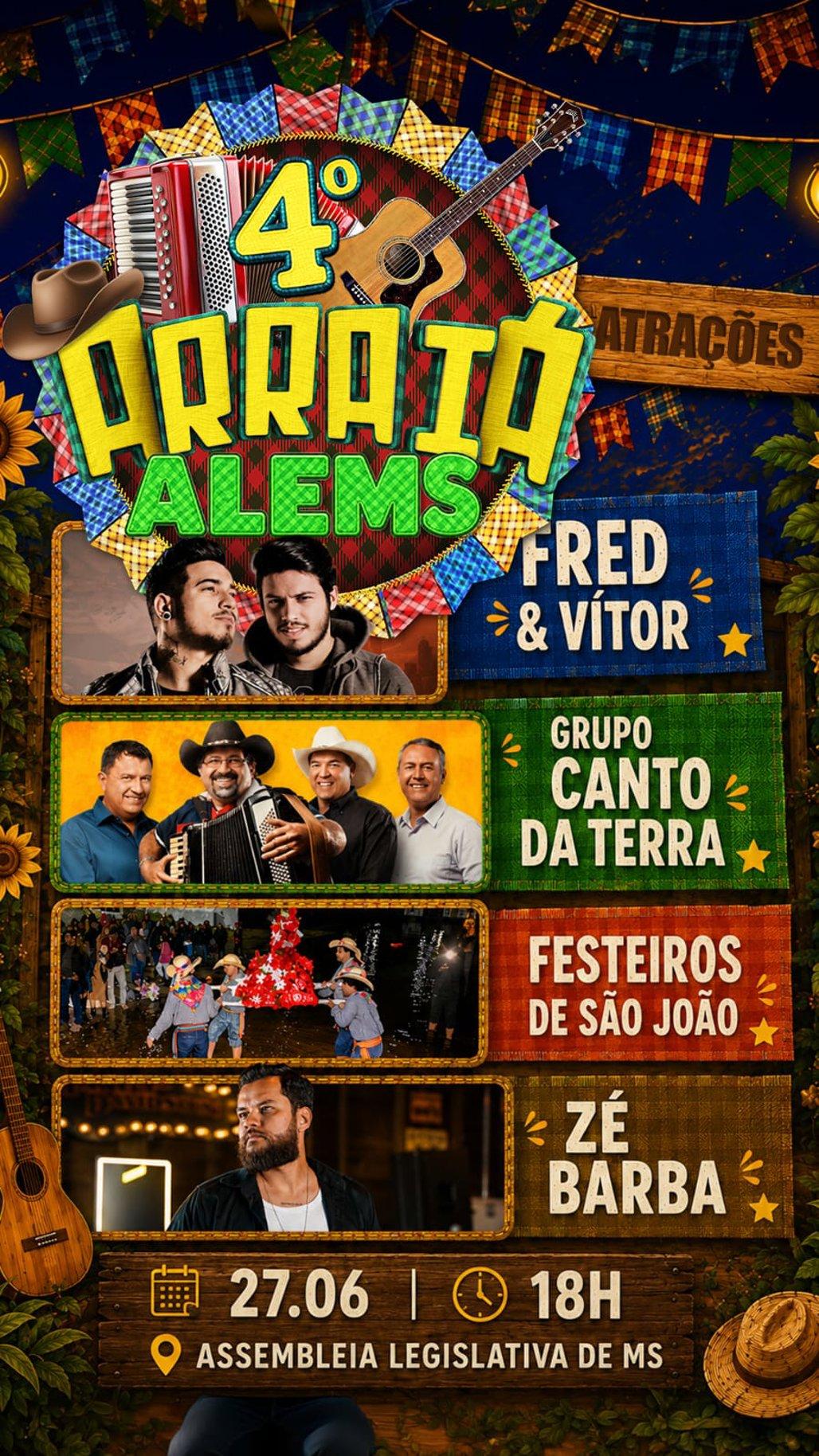 Arraiá ALEMS: 4ª edição da festa junina é realizada neste sábado com entrada gratuita. Arraiá ALEMS: 4ª edição da festa junina é realizada neste sábado com entrada gratuita.