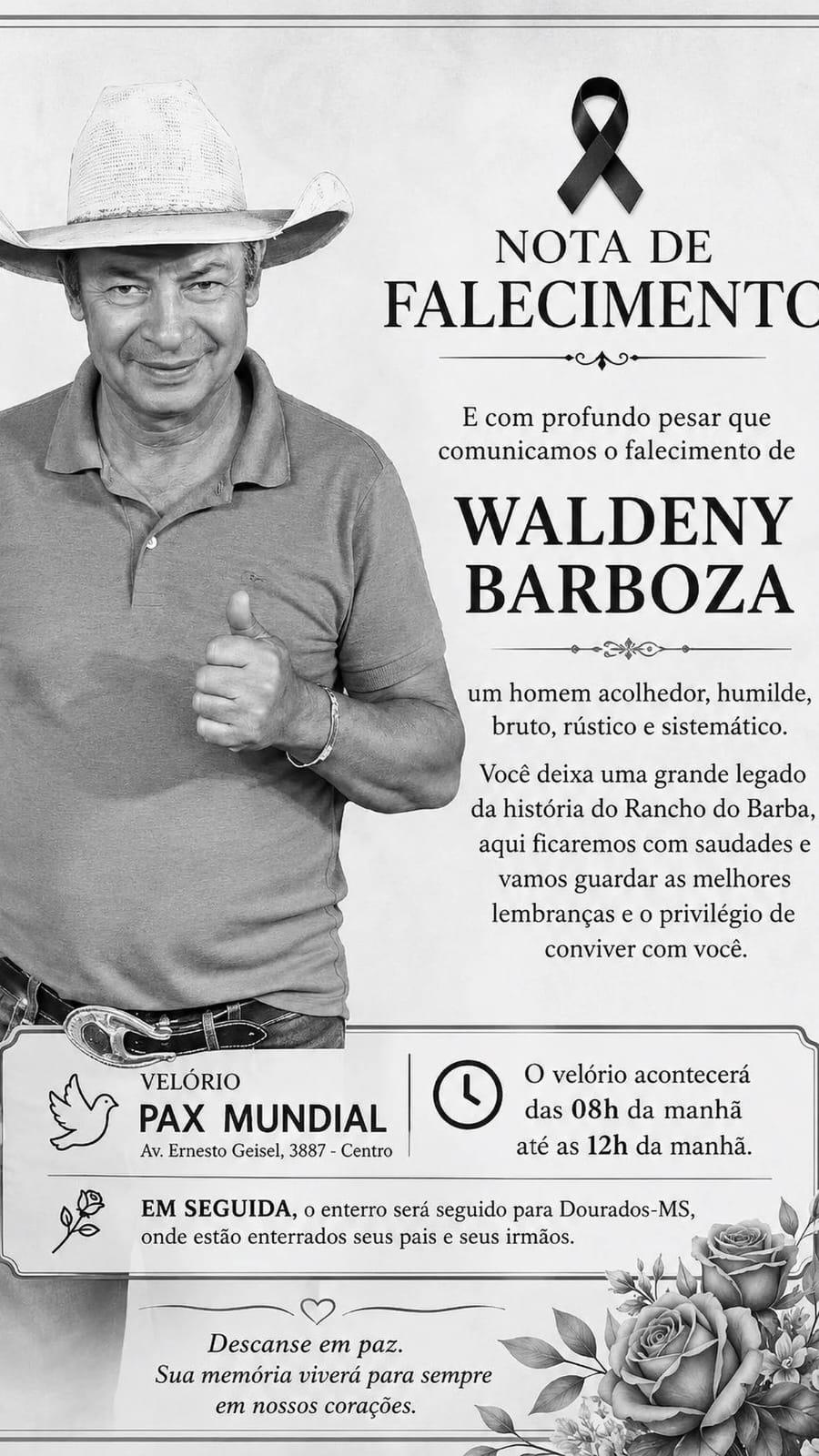 Nota de Falecimento – Waldenyr Barboza, Fundador do Rancho do Barba