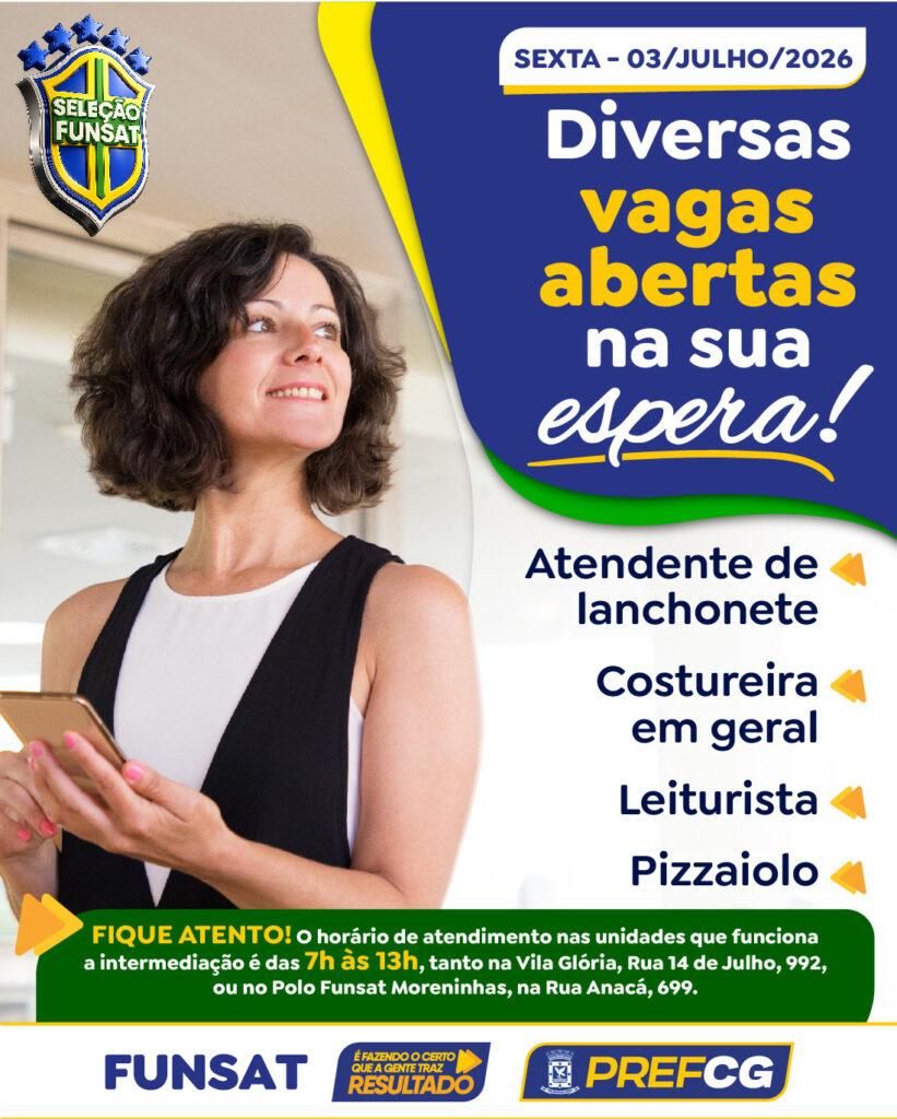 Funsat oferece 1.003 vagas de emprego nesta sexta-feira. Funsat oferece 1.003 vagas de emprego nesta sexta-feira.