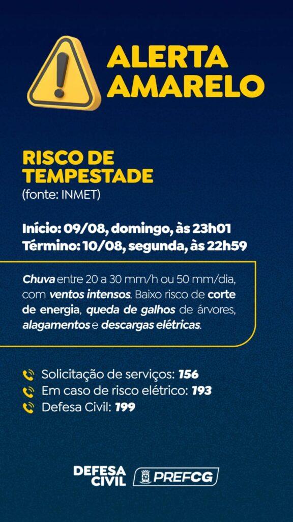Alerta amarelo prevê tempestade em Campo Grande.