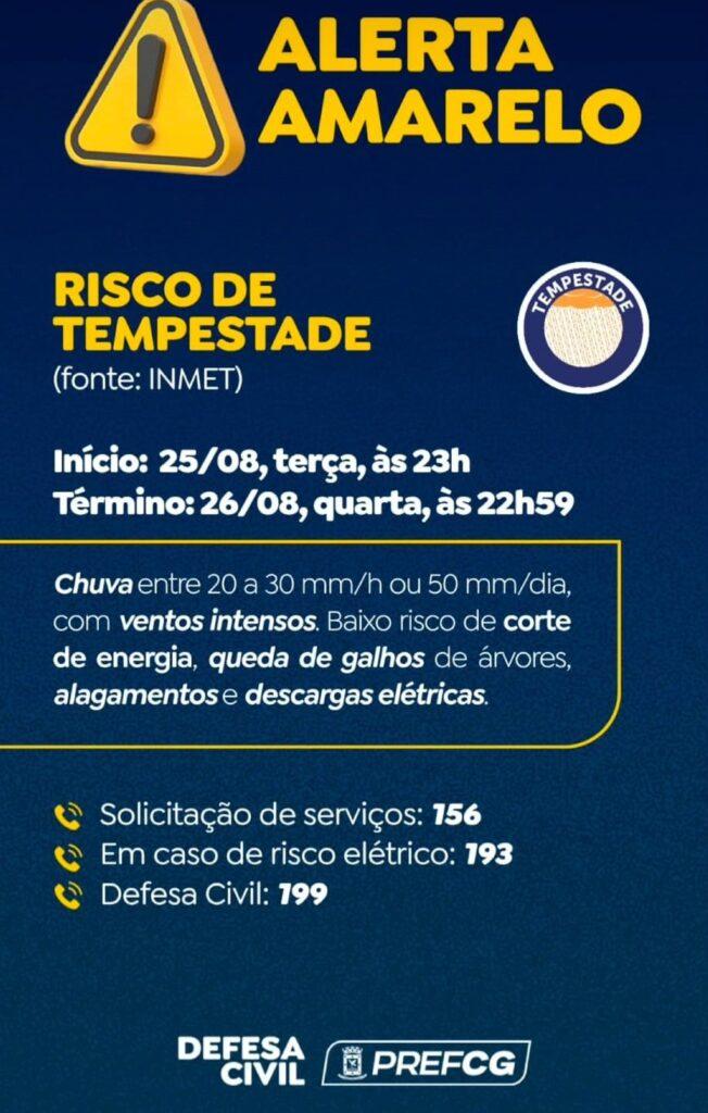 Alerta amarelo prevê tempestade em Campo Grande.