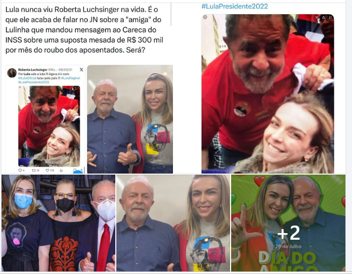“Lula aparece em múltiplos registros ao lado da lobista Roberta Luchsinger, que afirma não conhecer o presidente”.