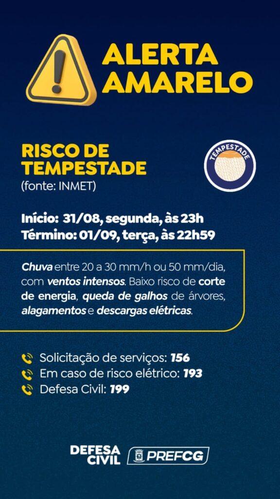 Capital tem alerta de tempestade a partir de segunda.