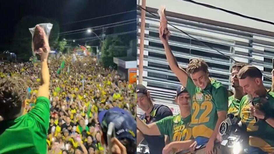 Nikolas distribui picanha a apoiadores em MG e provoca Lula durante evento, Flavio deu.