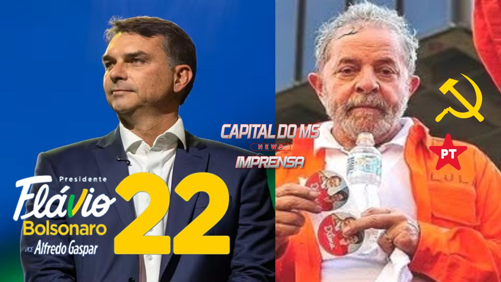 Flávio Bolsonaro tem 42,4% da intenção dos votos validos,  contra 33% de Lula, diz nova pesquisa do Ranking.