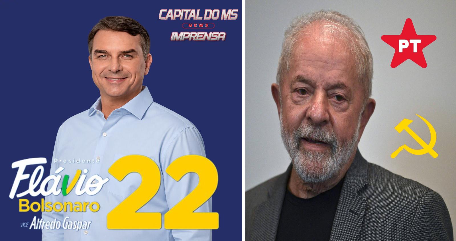 Flávio Bolsonaro lidera com folga: pesquisa registra 53% dos votos válidos,  contra 44% de Lula.
