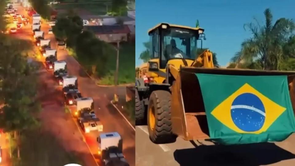 Mobilização em apoio a Flávio Bolsonaro leva máquinas e caminhões às ruas de cidade de MS.